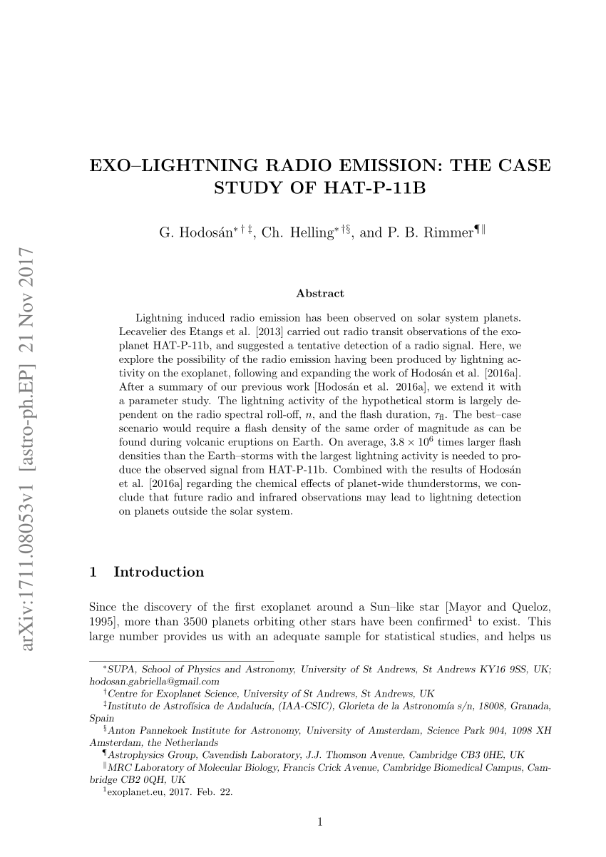 PDF) Exo-lightning radio emission: the case study of HAT-P-11b