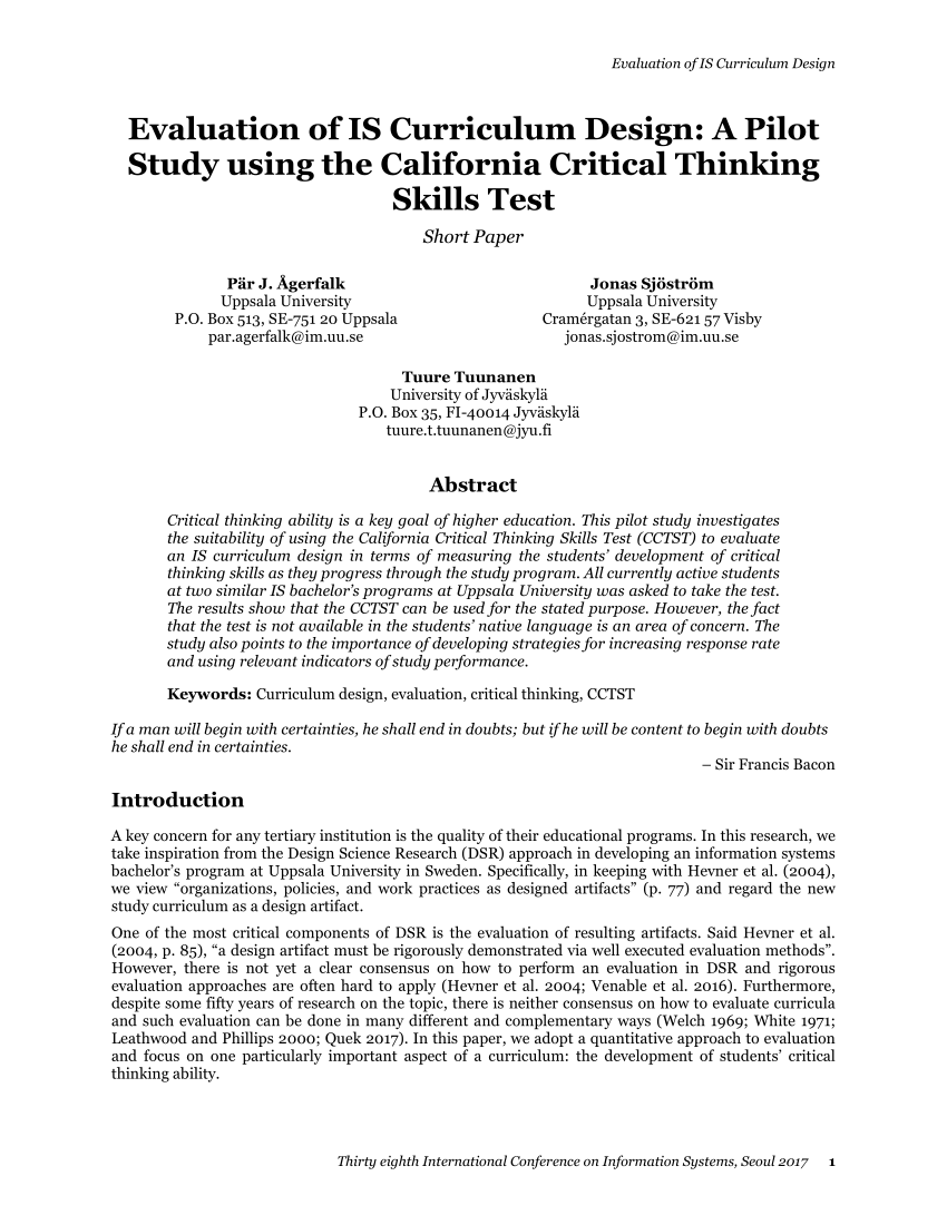 california critical thinking skills test pdf