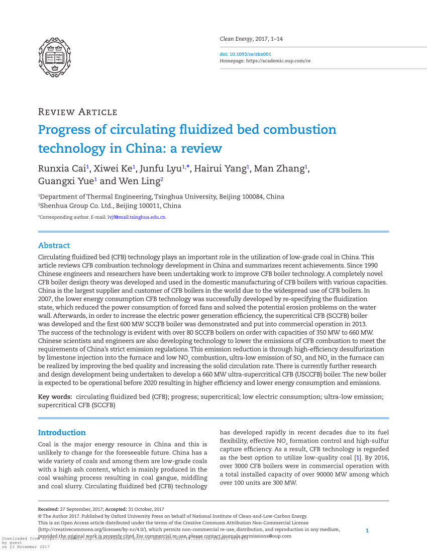 Pdf Progress Of Circulating Fluidized Bed Combustion Technology In China A Review
