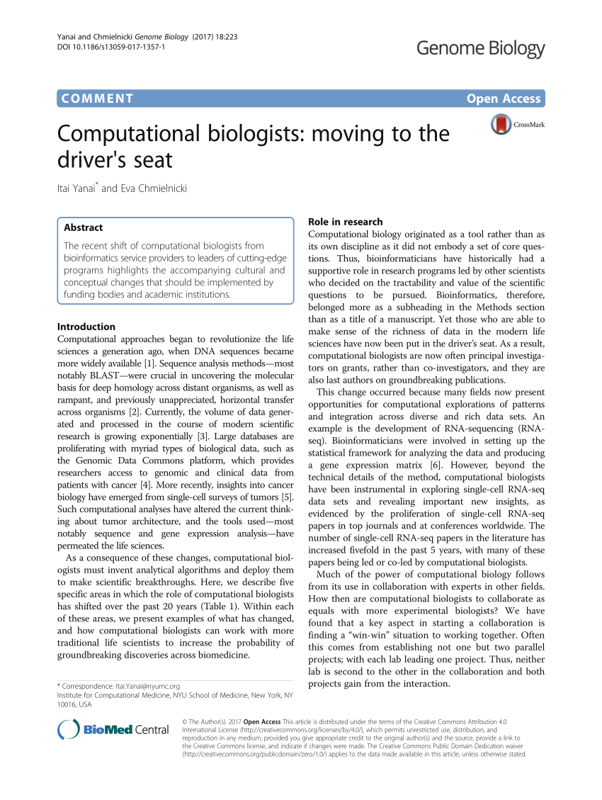 Pdf Computational Biologists Moving To The Driver S Seat