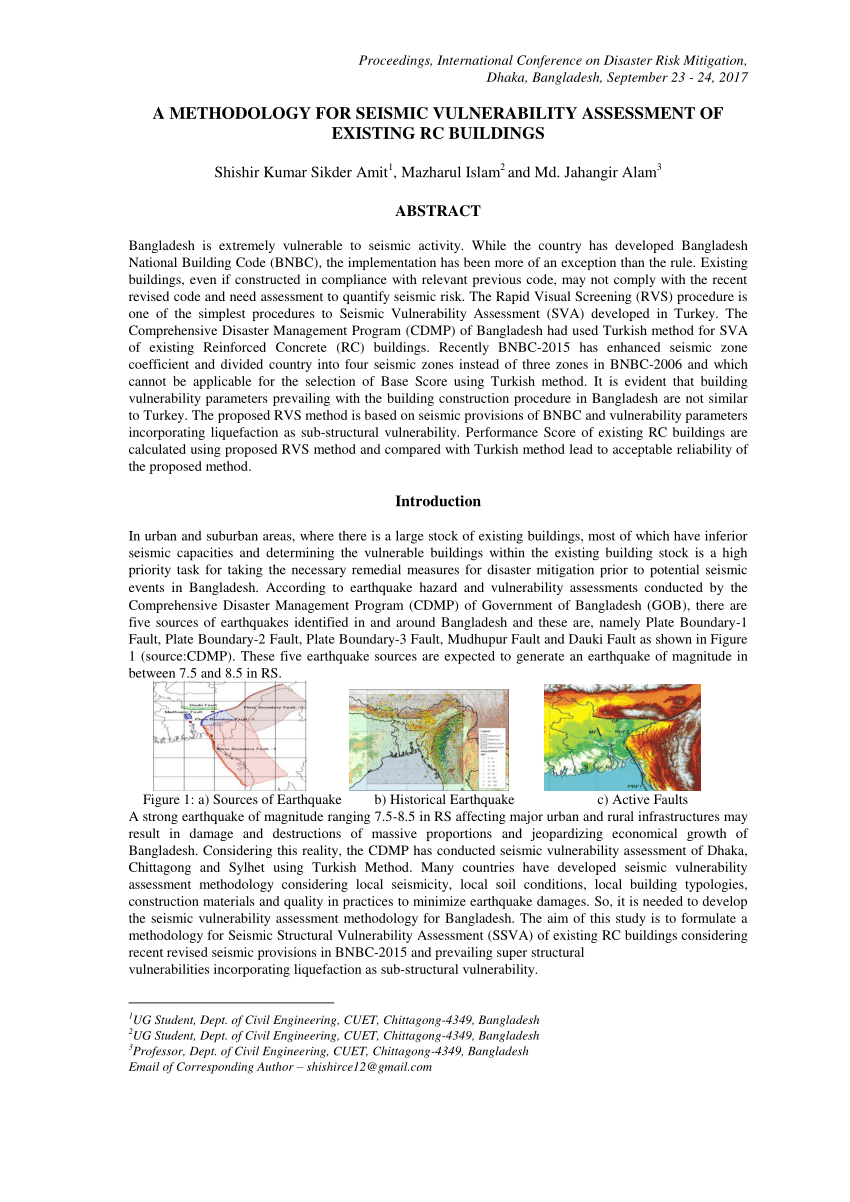 Pdf A Methodology For Seismic Vulnerability Assessment Of Existing Rc