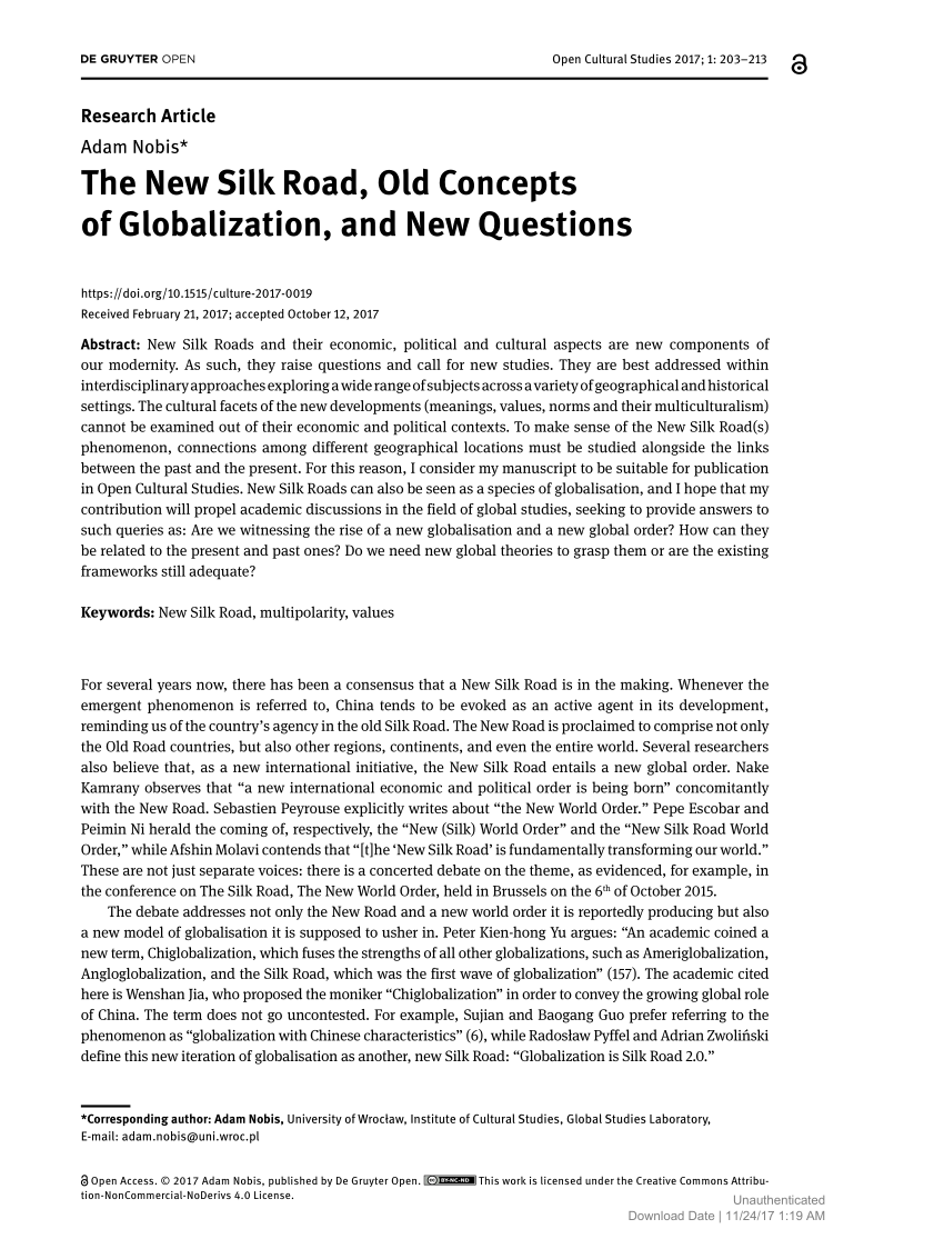 Pdf The New Silk Road Old Concepts Of Globalization And