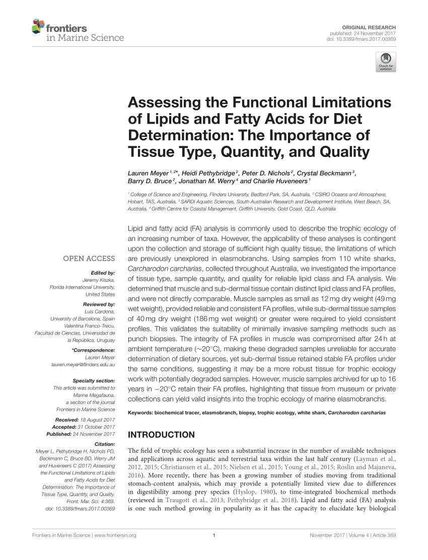 PDF) Assessing the Functional Limitations of Lipids and Fatty ...