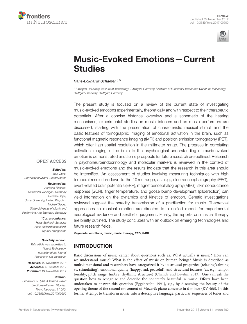 Pdf Music Evoked Emotions Current Studies