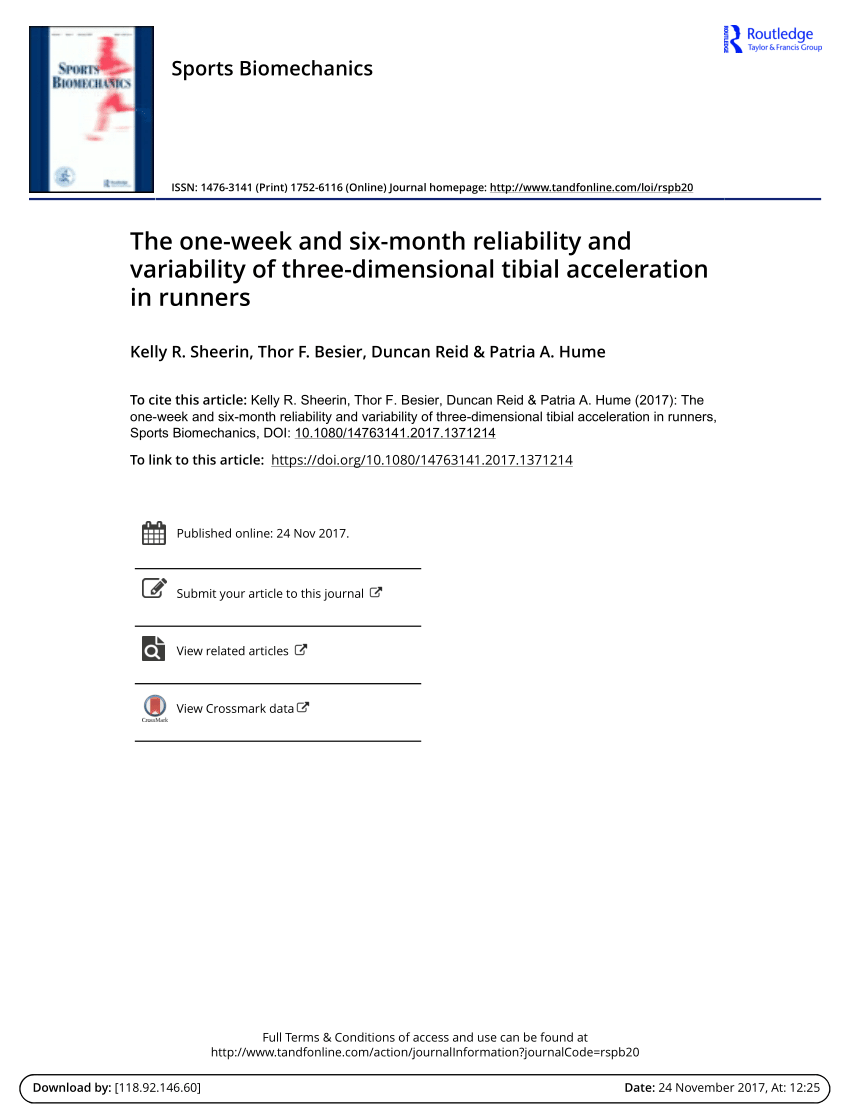 Pdf The One Week And Six Month Reliability And Variability Of Three Dimensional Tibial Acceleration In Runners