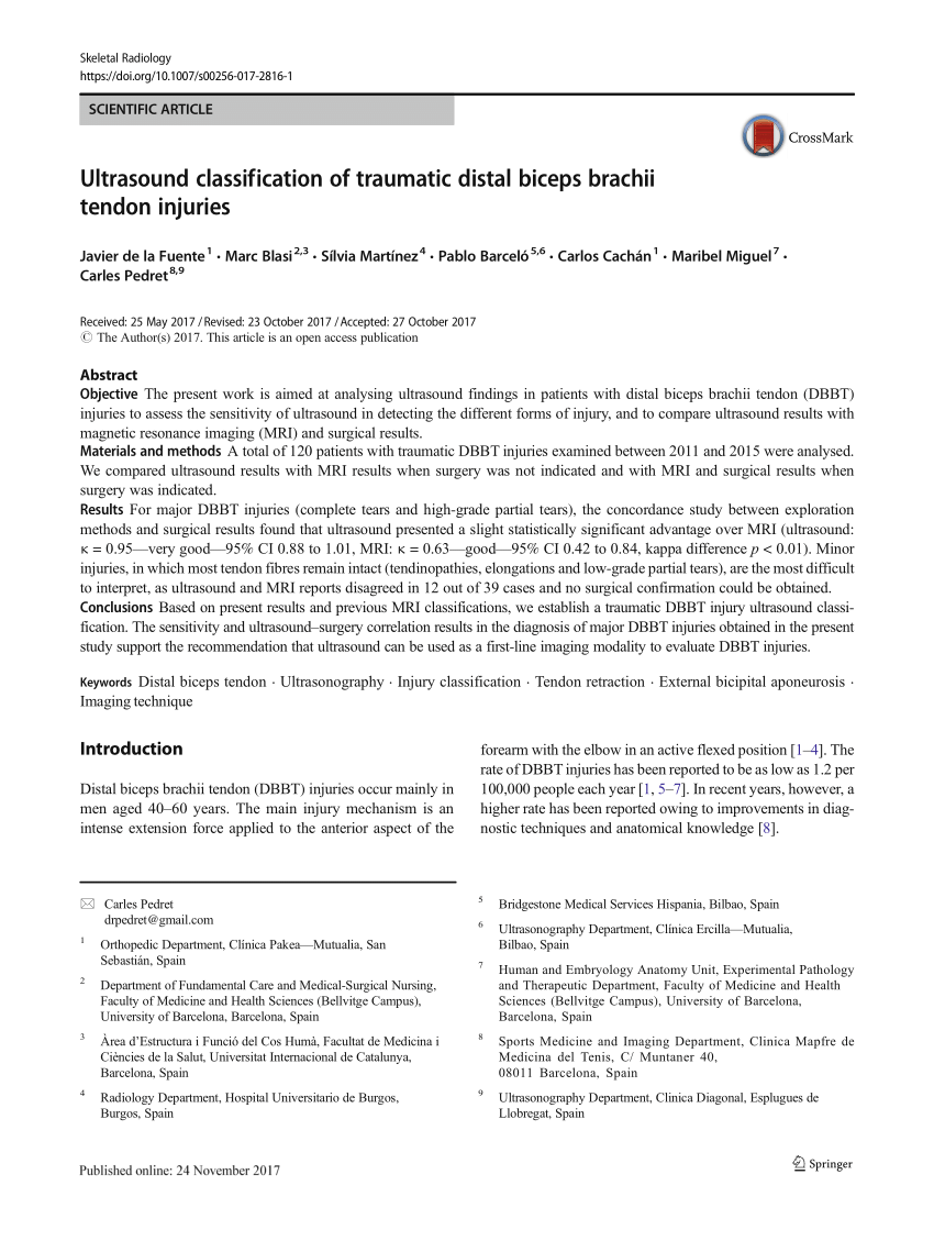 Pdf Ultrasound Classification Of Traumatic Distal Biceps Brachii Tendon Injuries