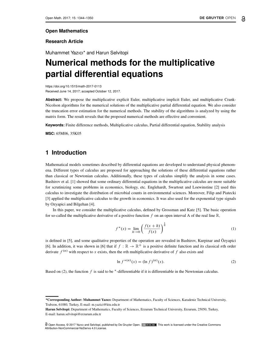 PDF) Numerical methods for the multiplicative partial differential ...