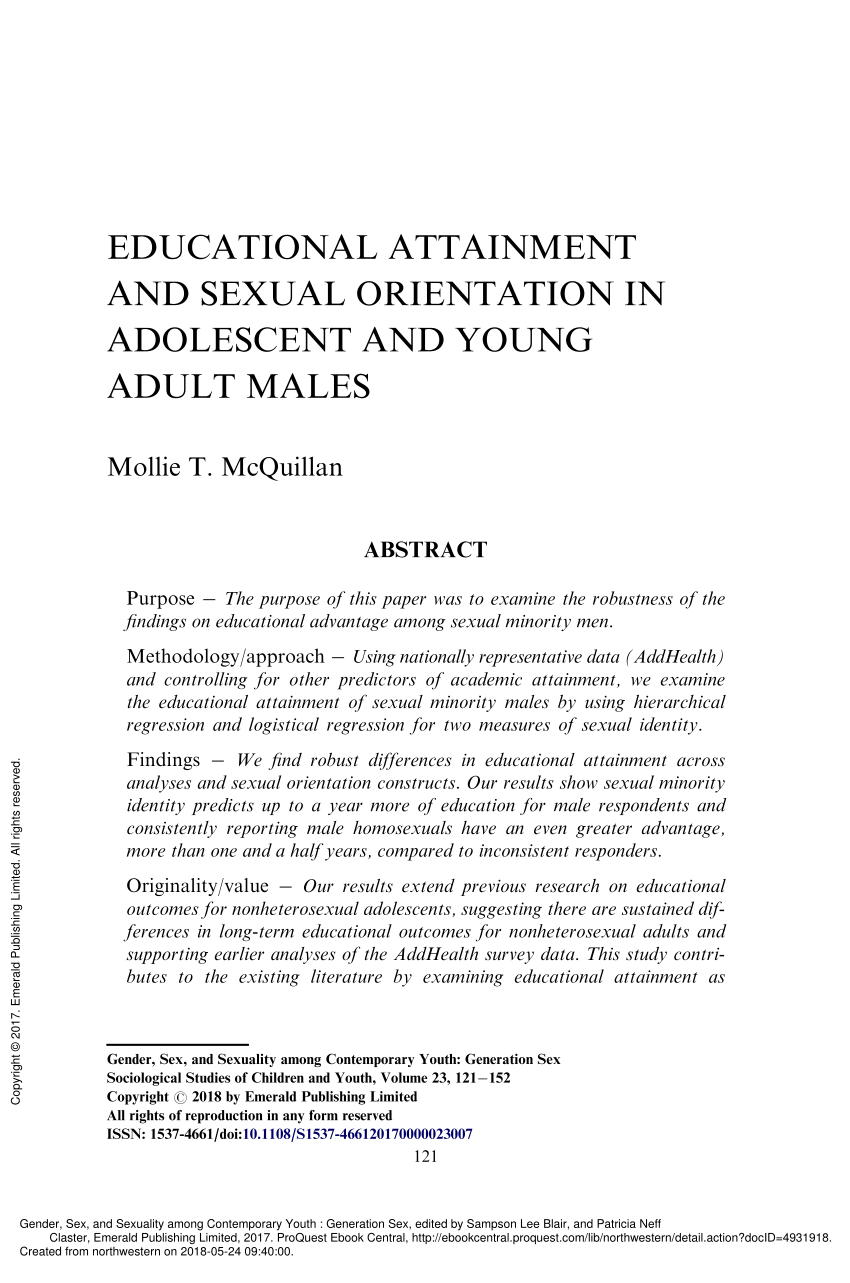 PDF) Educational Attainment and Sexual Orientation in Adolescent and Young Adult Males Generation