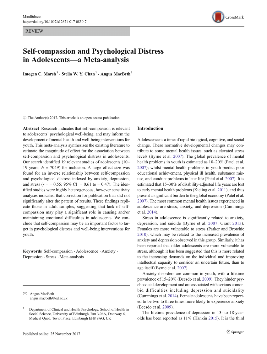 Pdf Self Compassion A Potential Path To Adolescent Resilience And