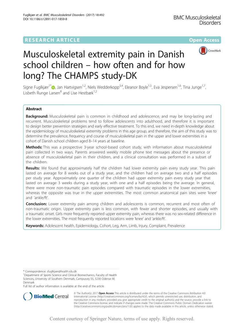 (PDF) Musculoskeletal extremity pain in Danish school children – for how long? The CHAMPS study-DK