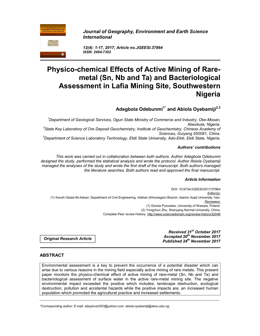 PDF) Physico-chemical Effects of Active Mining of Rare-metal (Sn ...