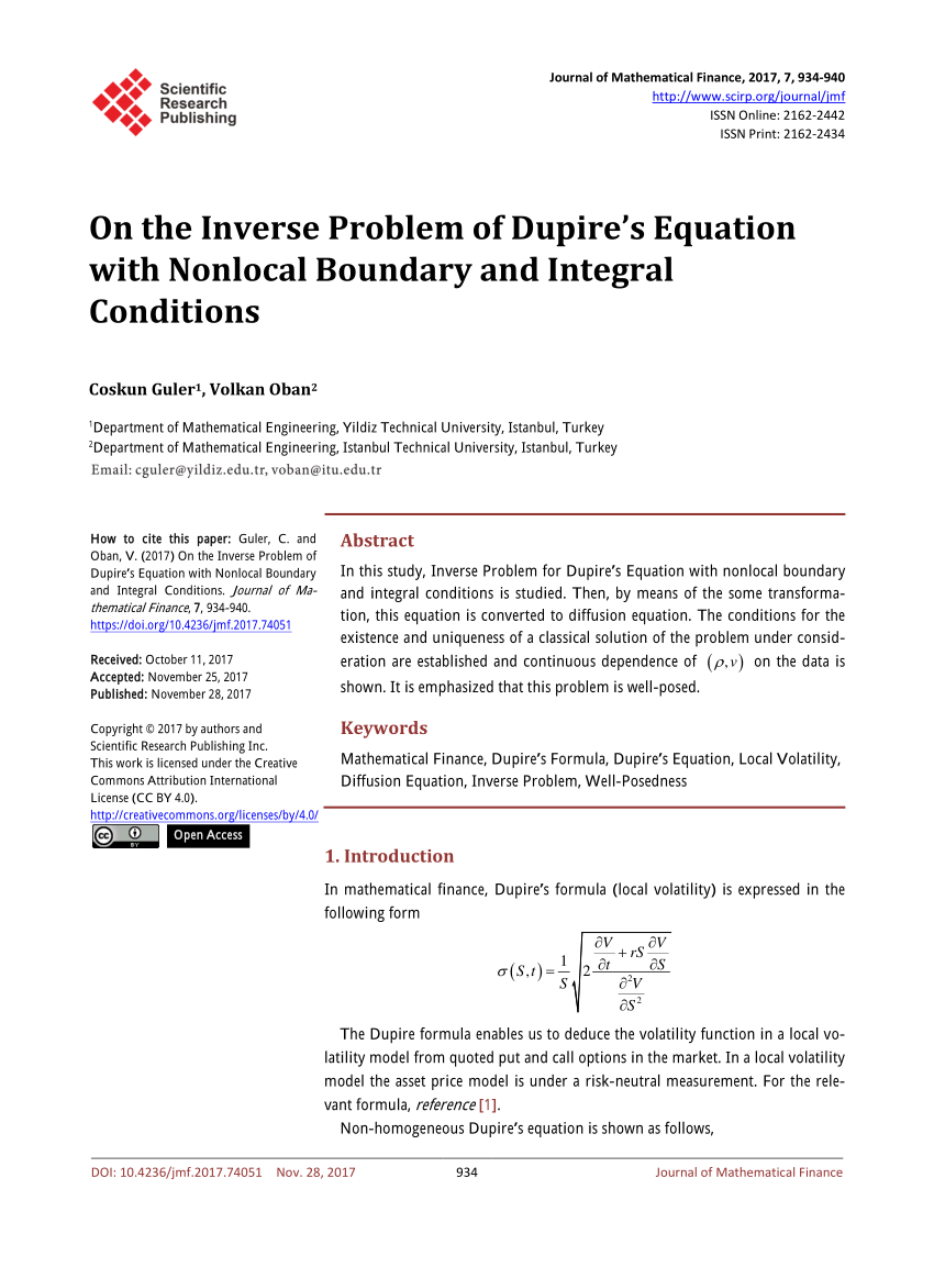 (PDF) On the Inverse Problem of Dupire’s Equation with Nonlocal ...