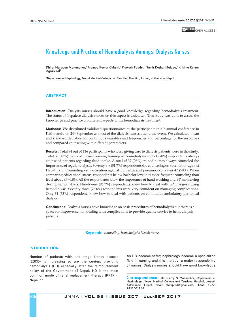 nursing research studies on dialysis