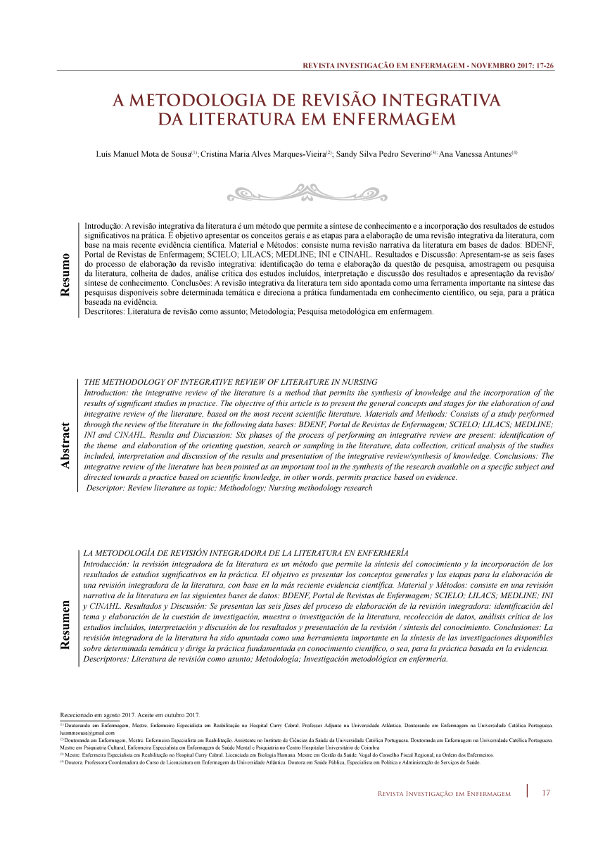 PDF Metodologia de Revisão Integrativa da Literatura em Enfermagem