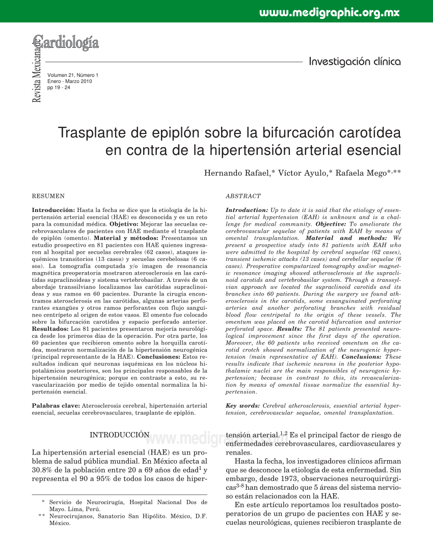 (PDF) Trasplante de epiplon sobre la bifurcacion carotidea..