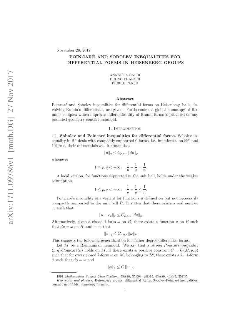 (PDF) Poincar{\'e} and Sobolev inequalities for differential forms in ...