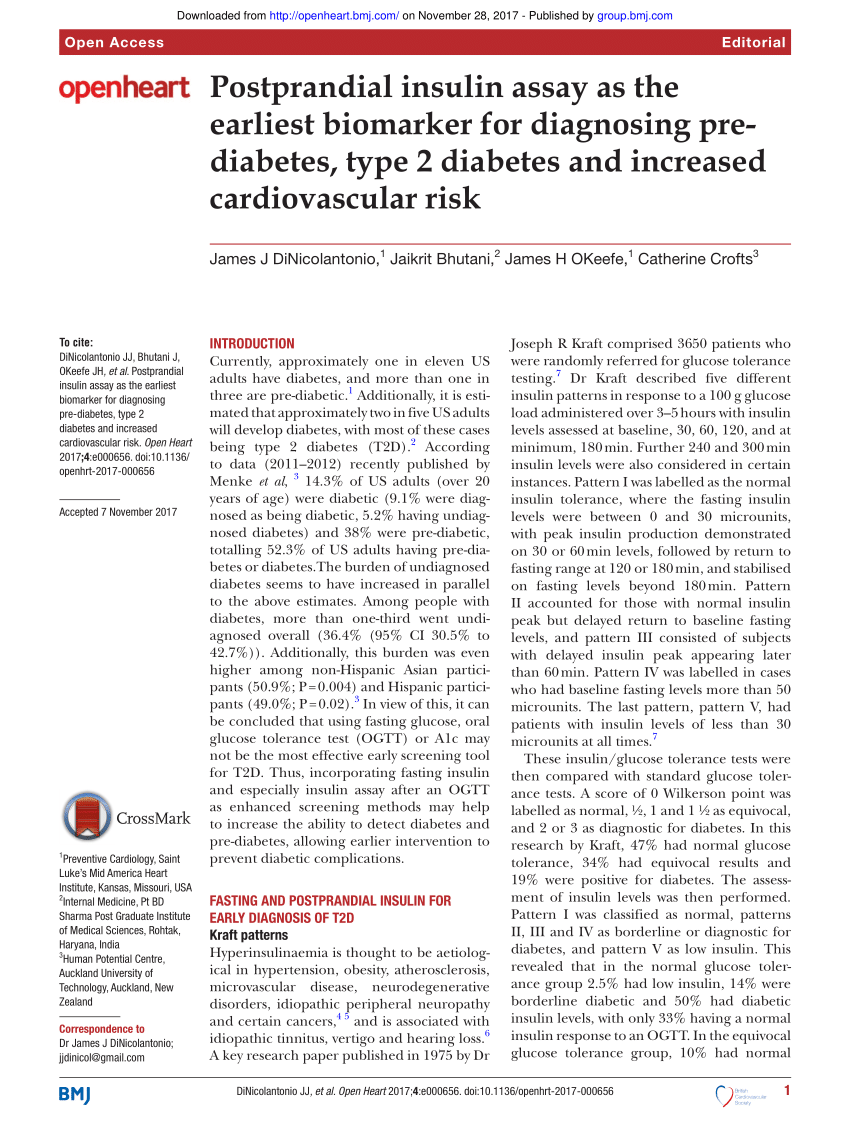 (PDF) Postprandial insulin assay as the earliest biomarker for