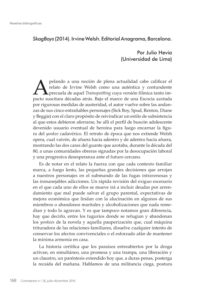 PDF) SkagBoys (2014). Irvine Welsh. Editorial Anagrama, Barcelona.