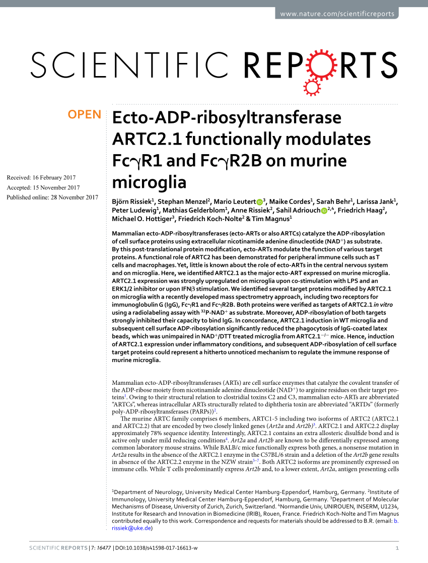 PDF) Ecto-ADP-ribosyltransferase ARTC2.1 functionally modulates 