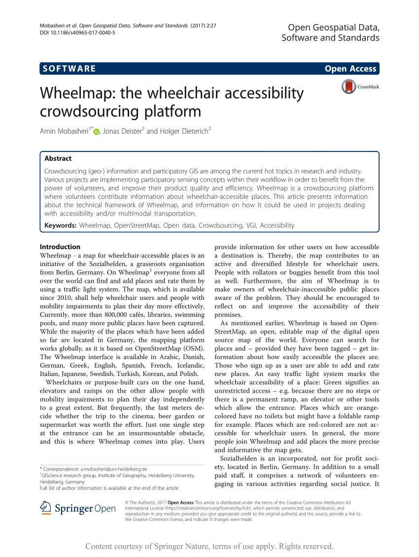 Pdf Wheelmap The Wheelchair Accessibility Crowdsourcing Platform