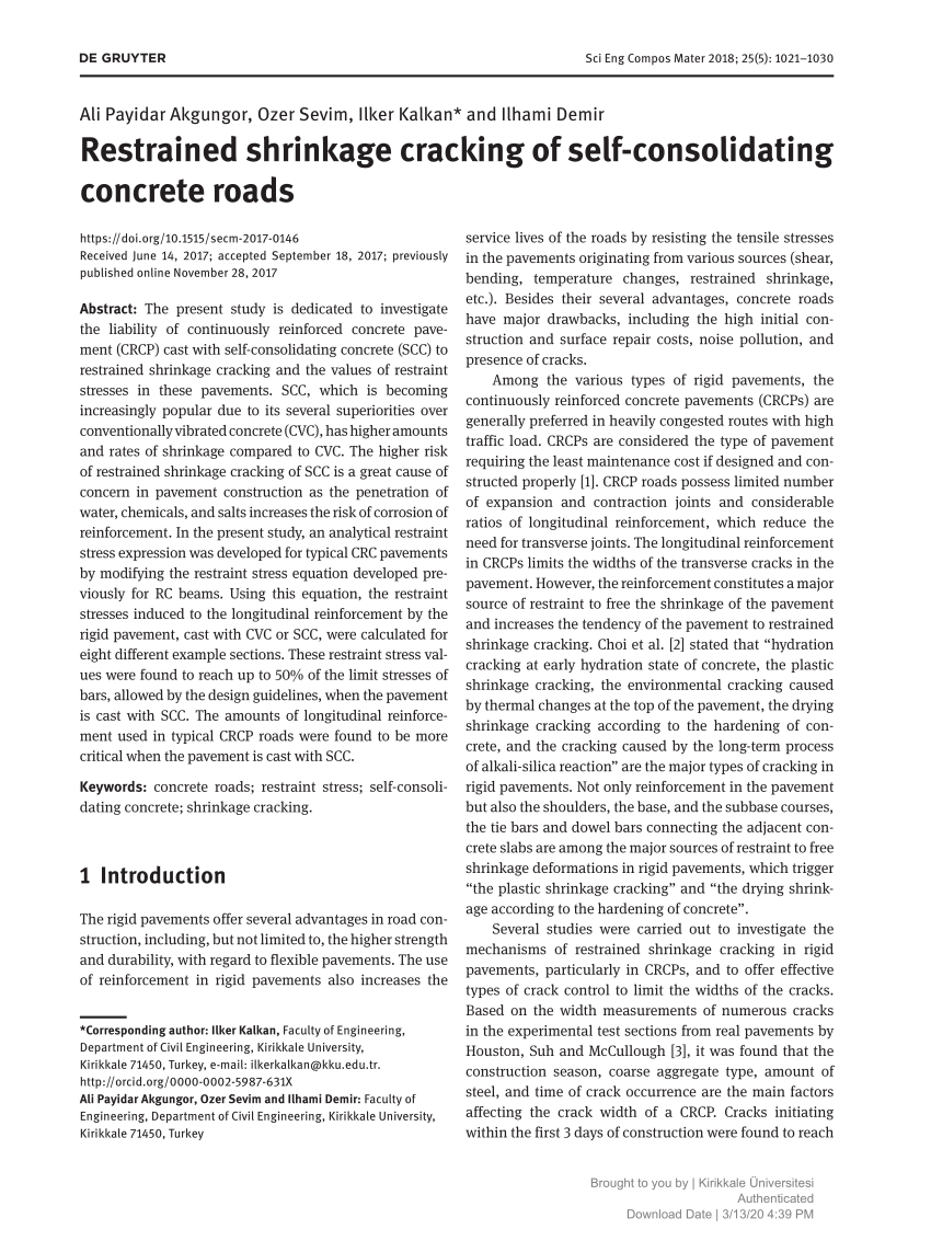 Pdf Restrained Shrinkage Cracking Of Self Consolidating Concrete Roads