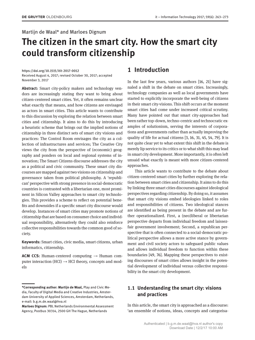 Pdf The Citizen In The Smart City How The Smart City Could Transform Citizenship