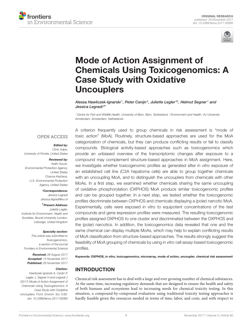 PDF) Mode of Action Assignment of Chemicals Using Toxicogenomics ...