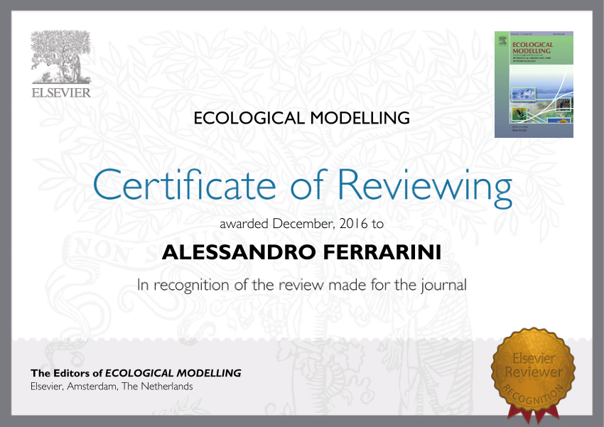 (PDF) Certificate of reViewing from Ecological Modelling December 2016