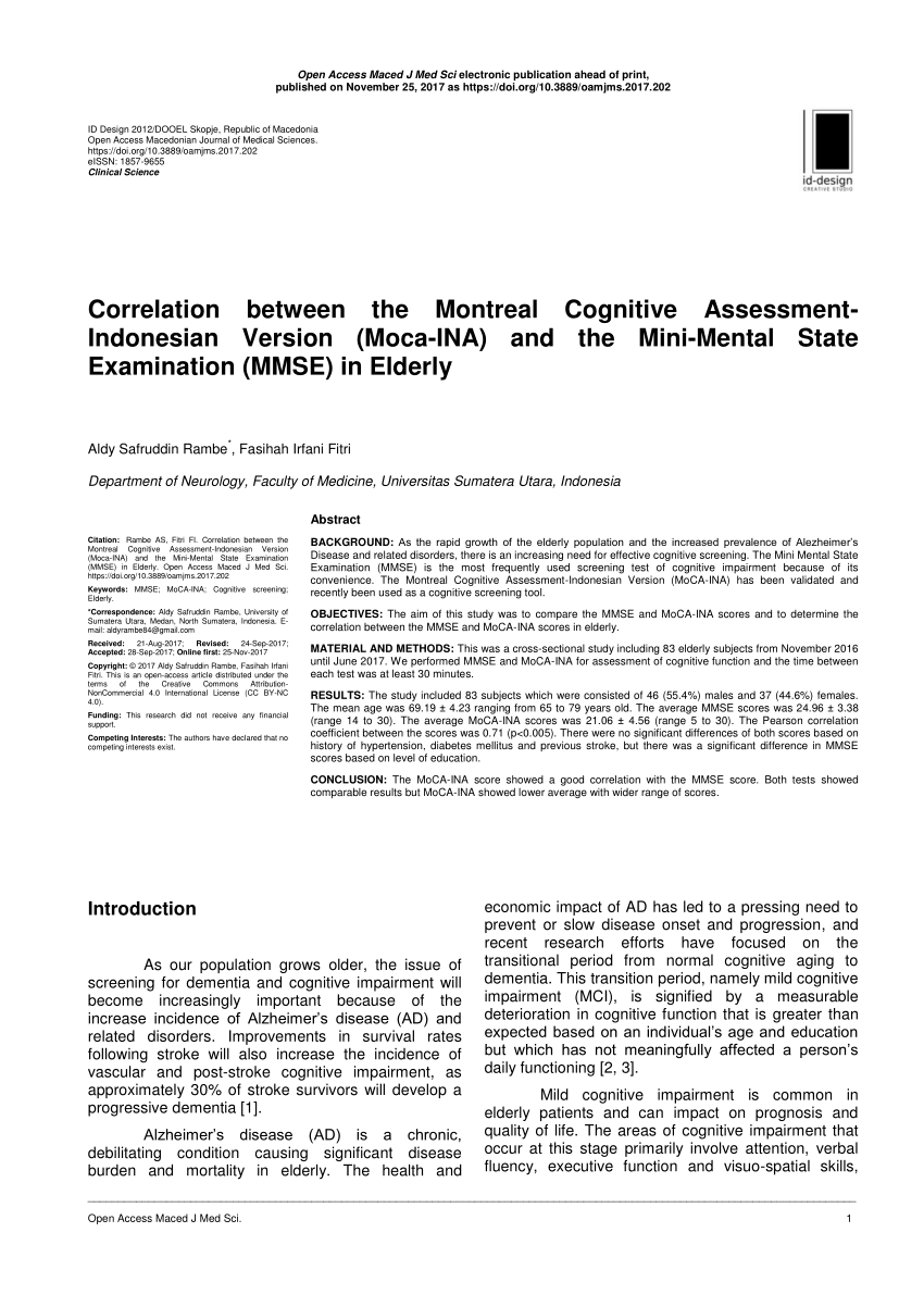Assessment of general cognitive MMSE Moca tics