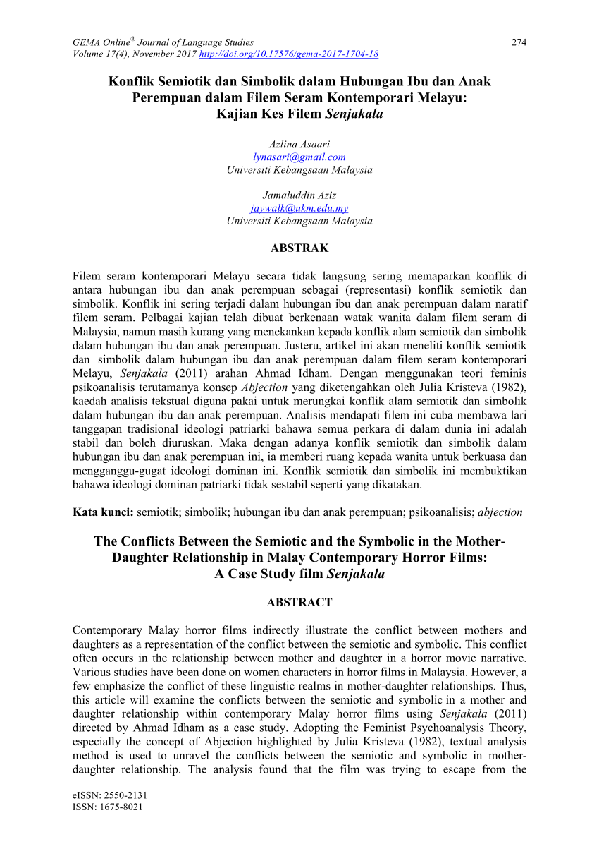 Pdf Konflik Semiotik Dan Simbolik Dalam Hubungan Ibu Dan Anak Perempuan Dalam Filem Seram Kontemporari Melayu Kajian Kes Filem Senjakala The Conflicts Between The Semiotic And The Symbolic In The Mother Daughter Relationship