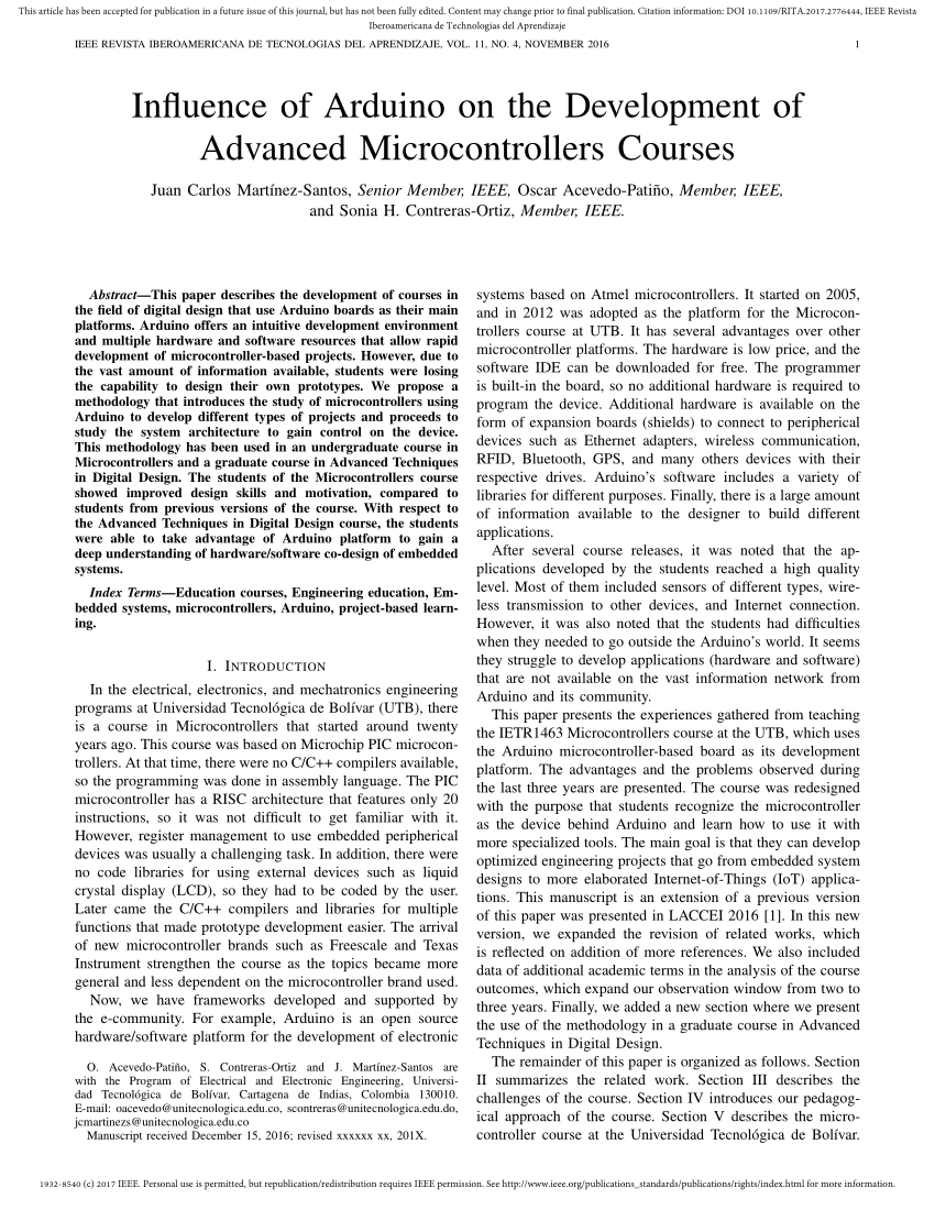 PDF) Influence of Arduino on the Development of Advanced ...