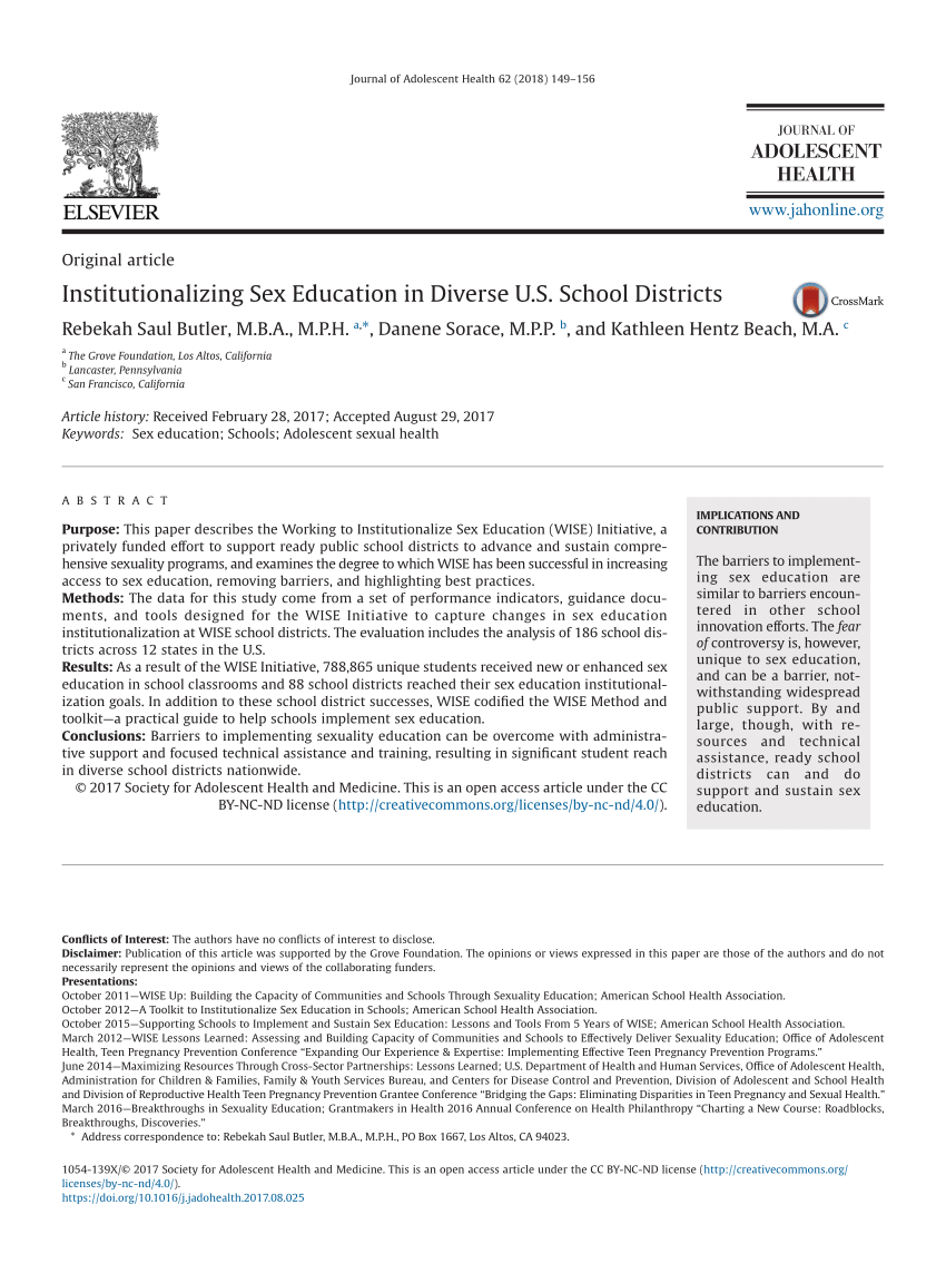 PDF) Institutionalizing Sex Education in Diverse U.S. School Districts