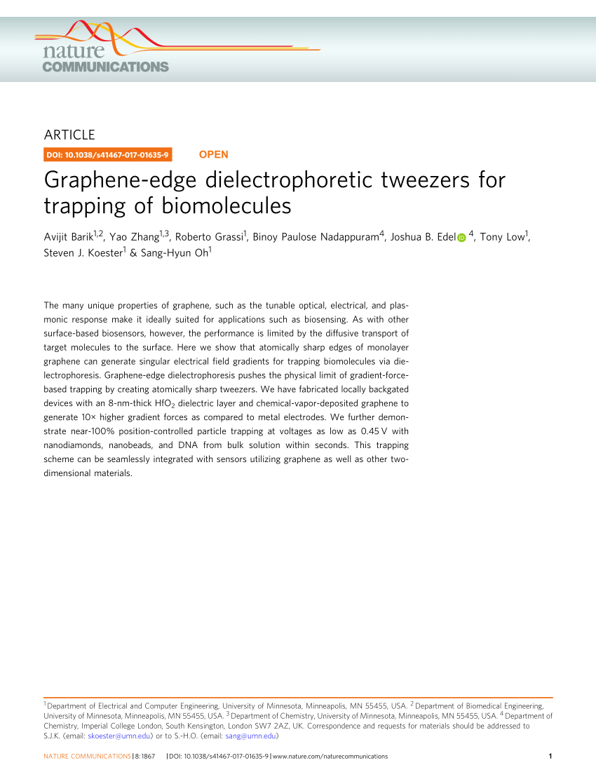 PDF) Graphene-edge dielectrophoretic tweezers for trapping of