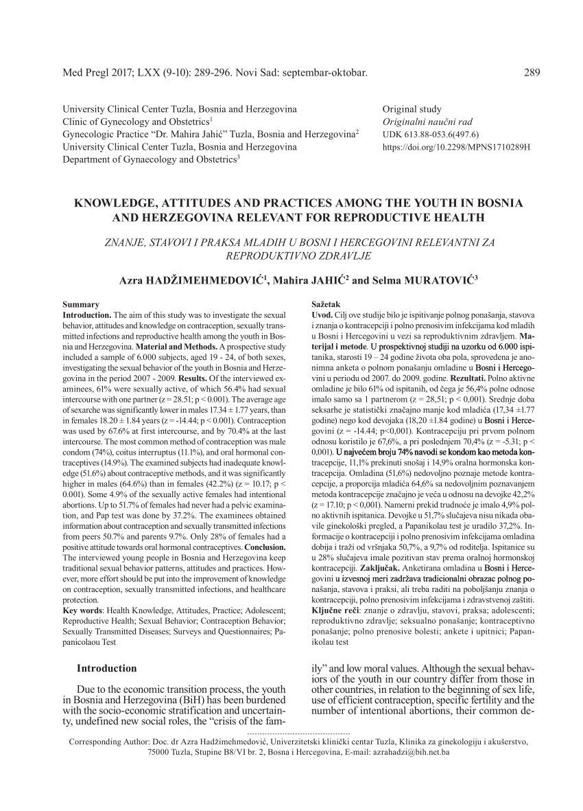 PDF Knowledge attitudes and practices among the youth in Bosnia  