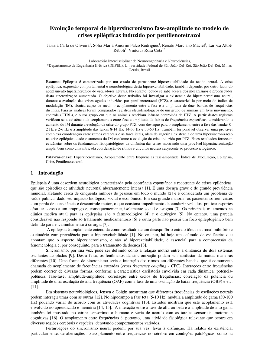 PDF) Evolução temporal do hipersincronismo fase-amplitude no modelo de  crises epilépticas induzido por pentilenotetrazol