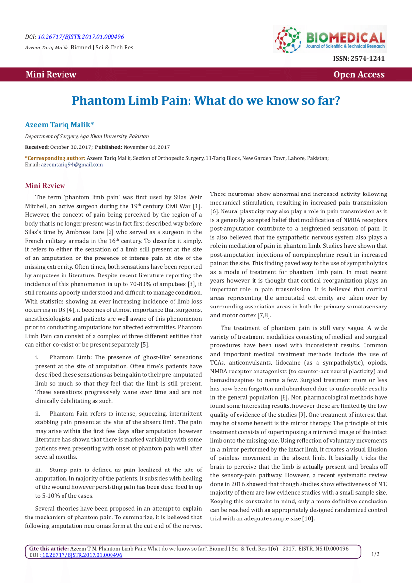 pdf) phantom limb pain: mechanisms and treatment approaches
