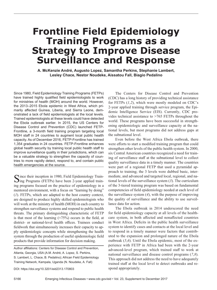 (PDF) Frontline Field Epidemiology Training Programs as a Strategy to