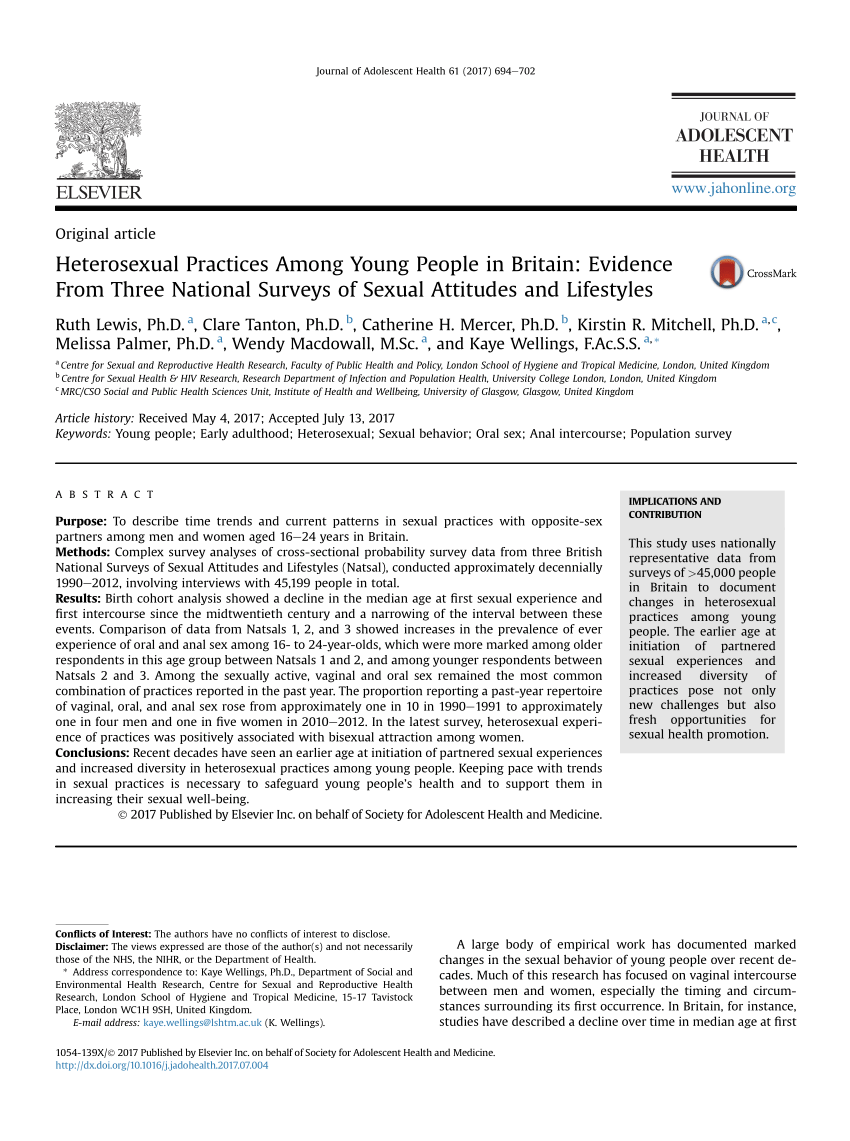 PDF Heterosexual Practices Among Young People in Britain