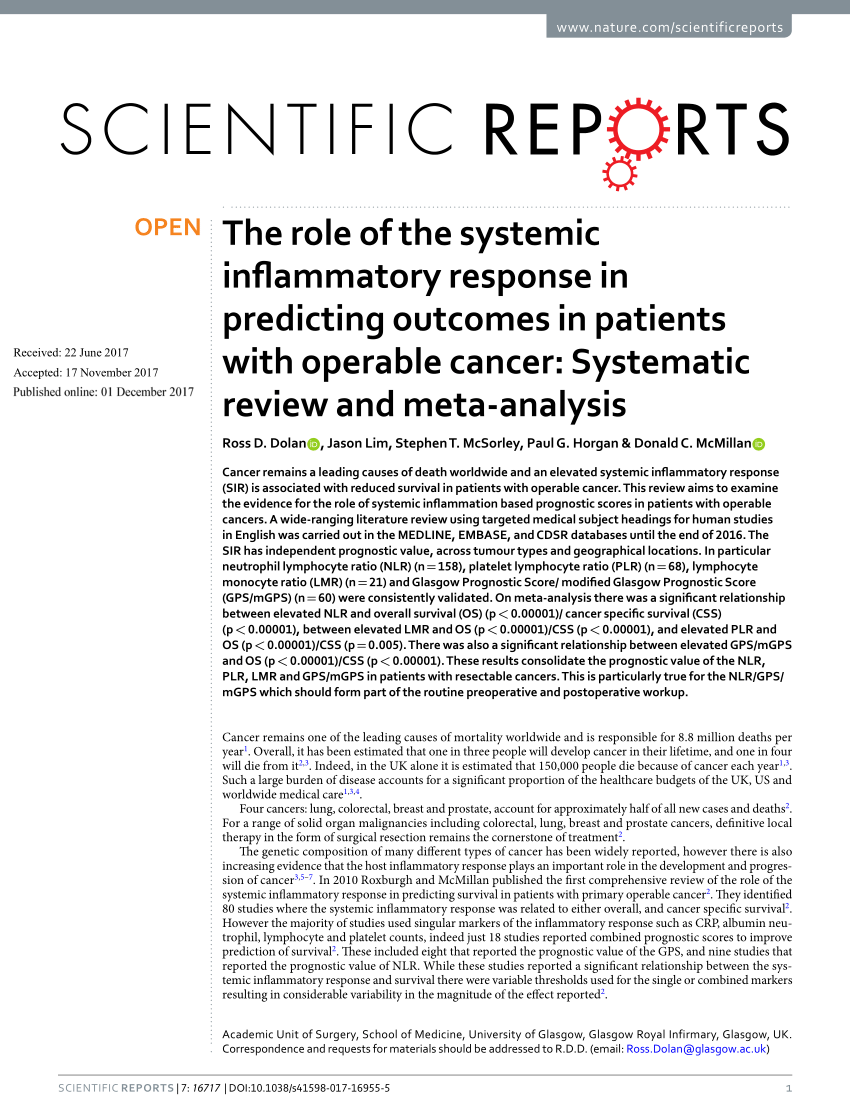 PDF) The role of the systemic inflammatory response in predicting 
