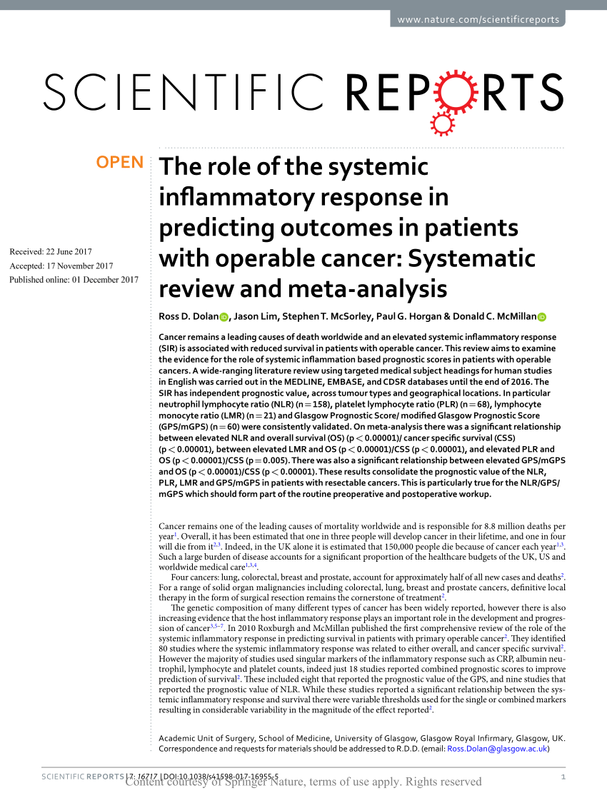(PDF) The role of the systemic inflammatory response in predicting 