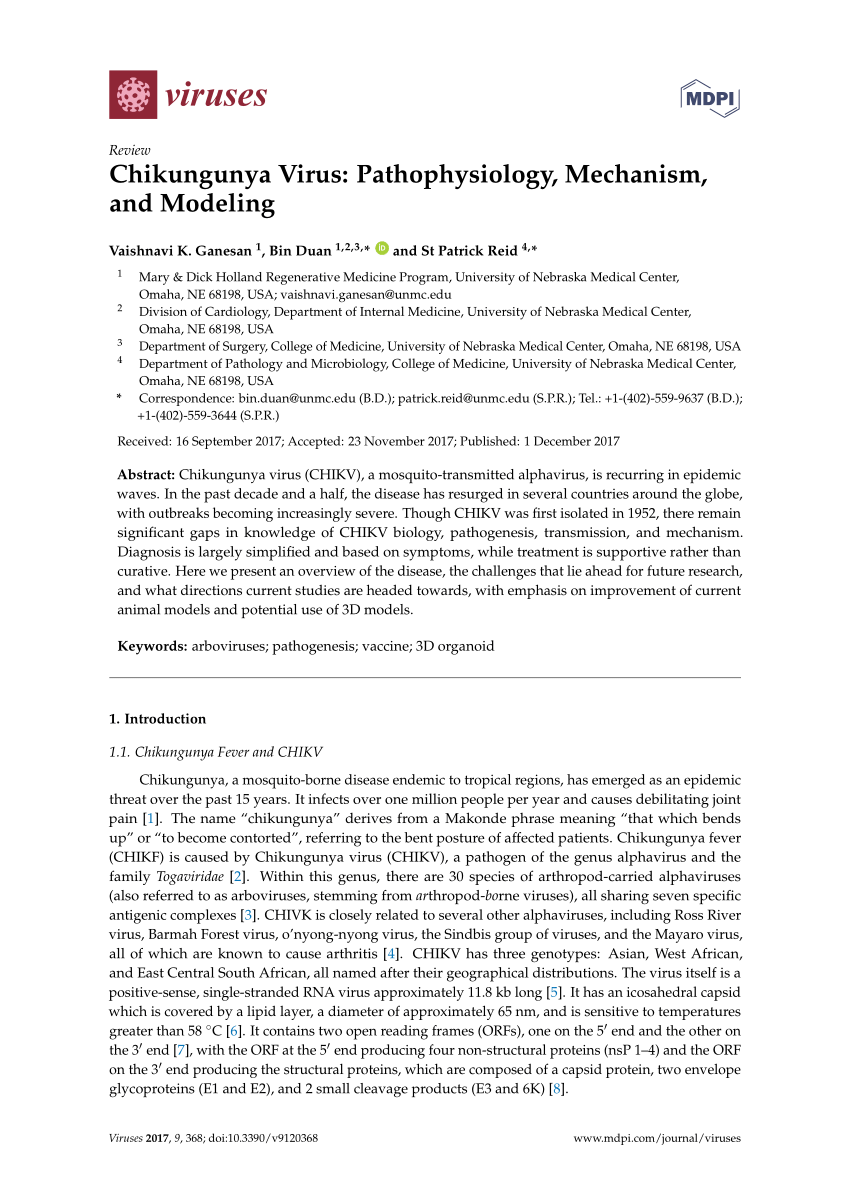 PDF) Chikungunya Virus: Pathophysiology, Mechanism, and Modeling