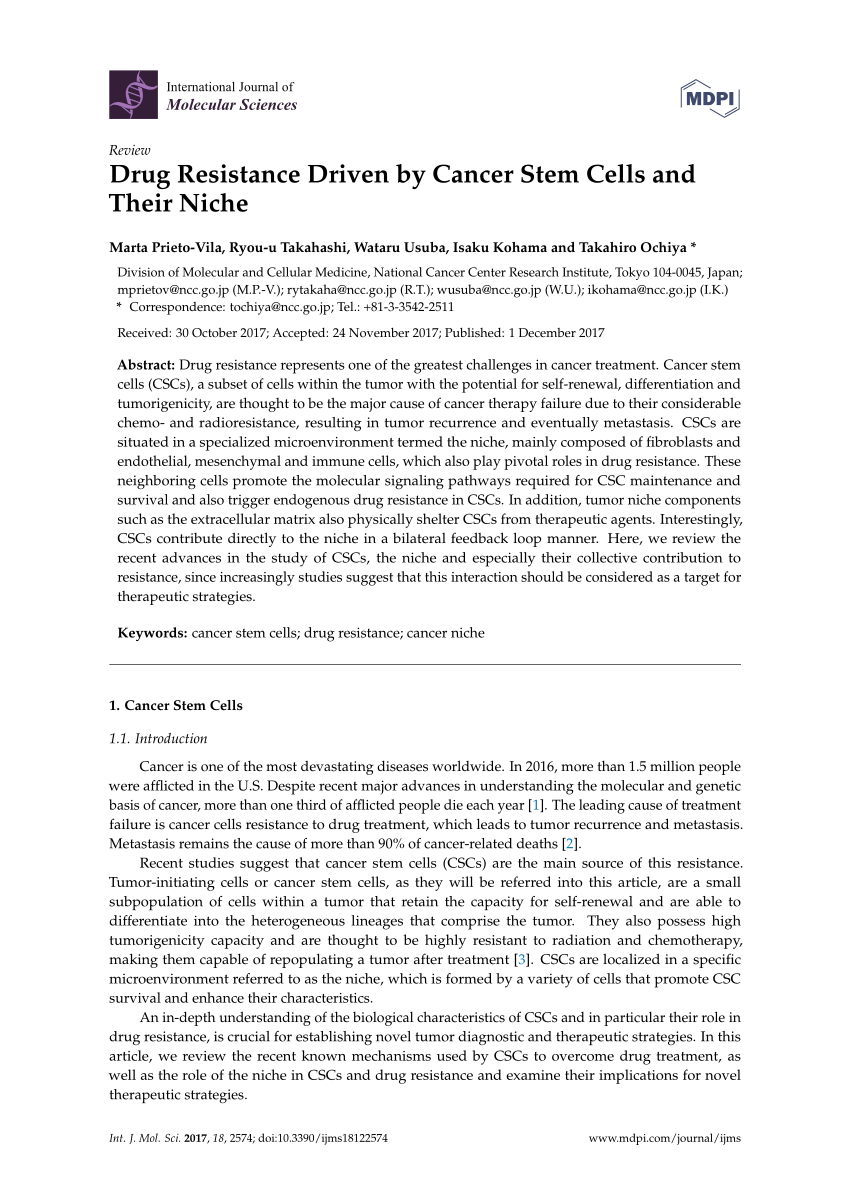 Pdf Drug Resistance Driven By Cancer Stem Cells And Their Niche 