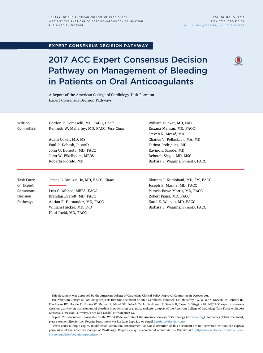 Pdf 17 Acc Expert Consensus Decision Pathway On Management Of Bleeding In Patients On Oral Anticoagulants