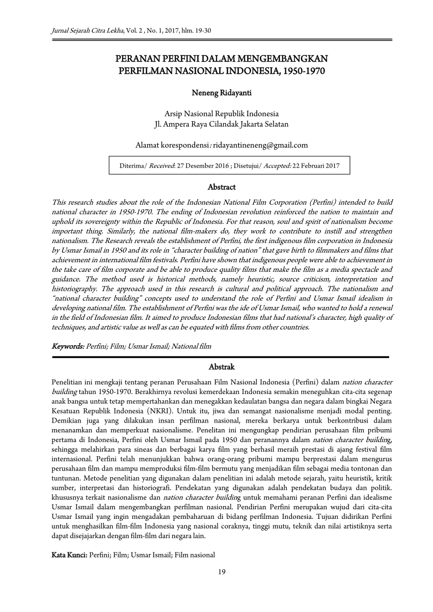 Pdf Peranan Perfini Dalam Mengembangkan Perfilman Nasional Indonesia 1950 1970