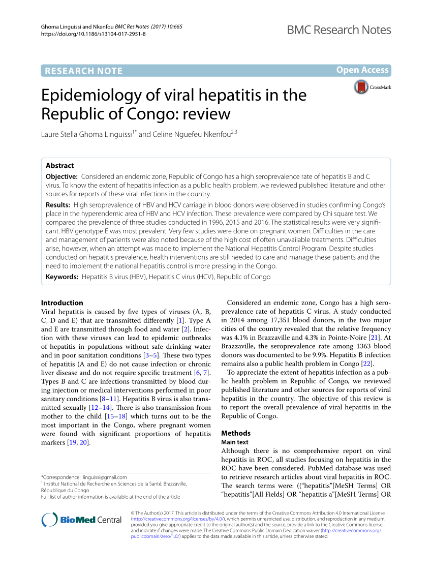 Pdf Epidemiology Of Viral Hepatitis In The Republic Of Congo Review