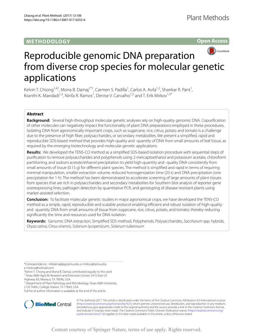 PDF) Reproducible genomic DNA preparation from diverse crop ...