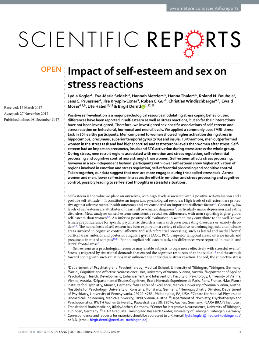 Pdf Impact Of Self Esteem And Sex On Stress Reactions 
