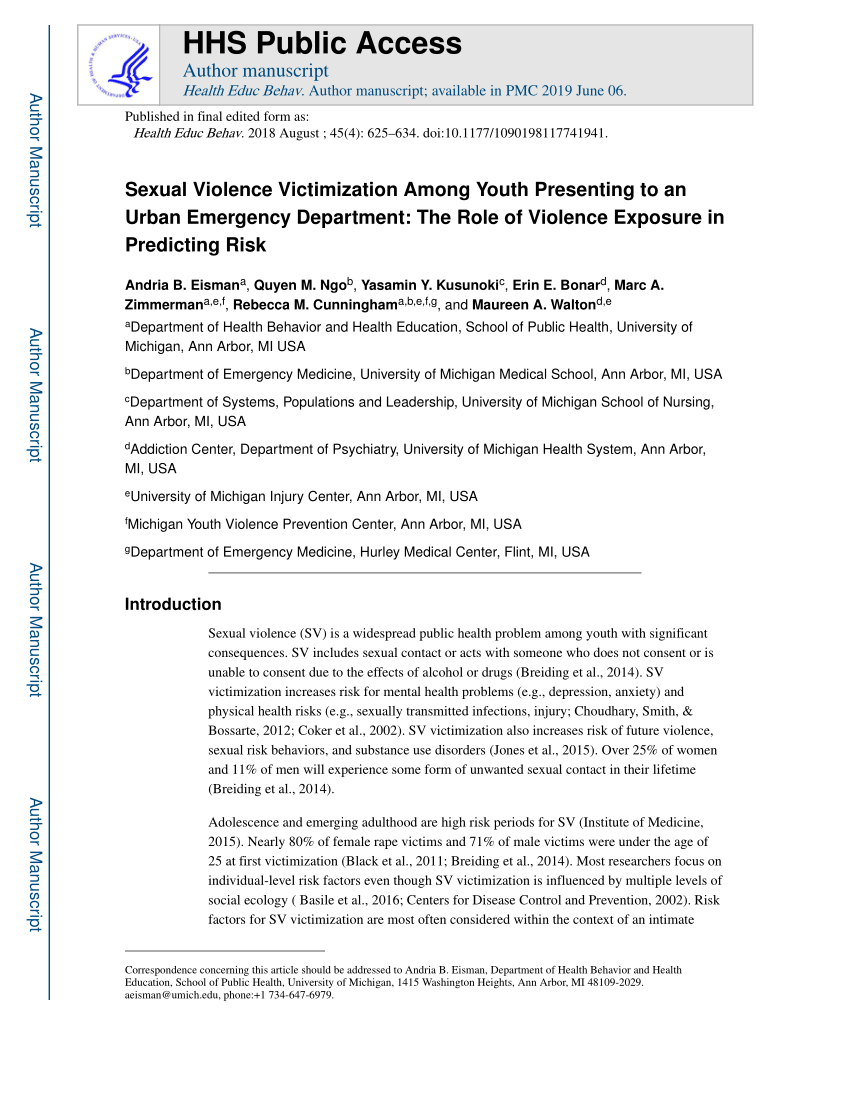 Pdf Sexual Violence Victimization Among Youth Presenting To An Urban Emergency Department The 