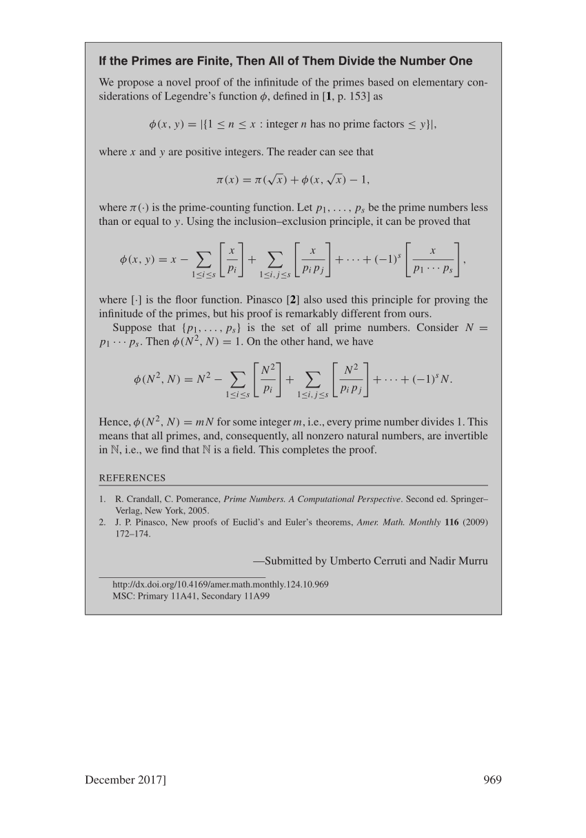 Pdf If The Primes Are Finite Then All Of Them Divide The Number One