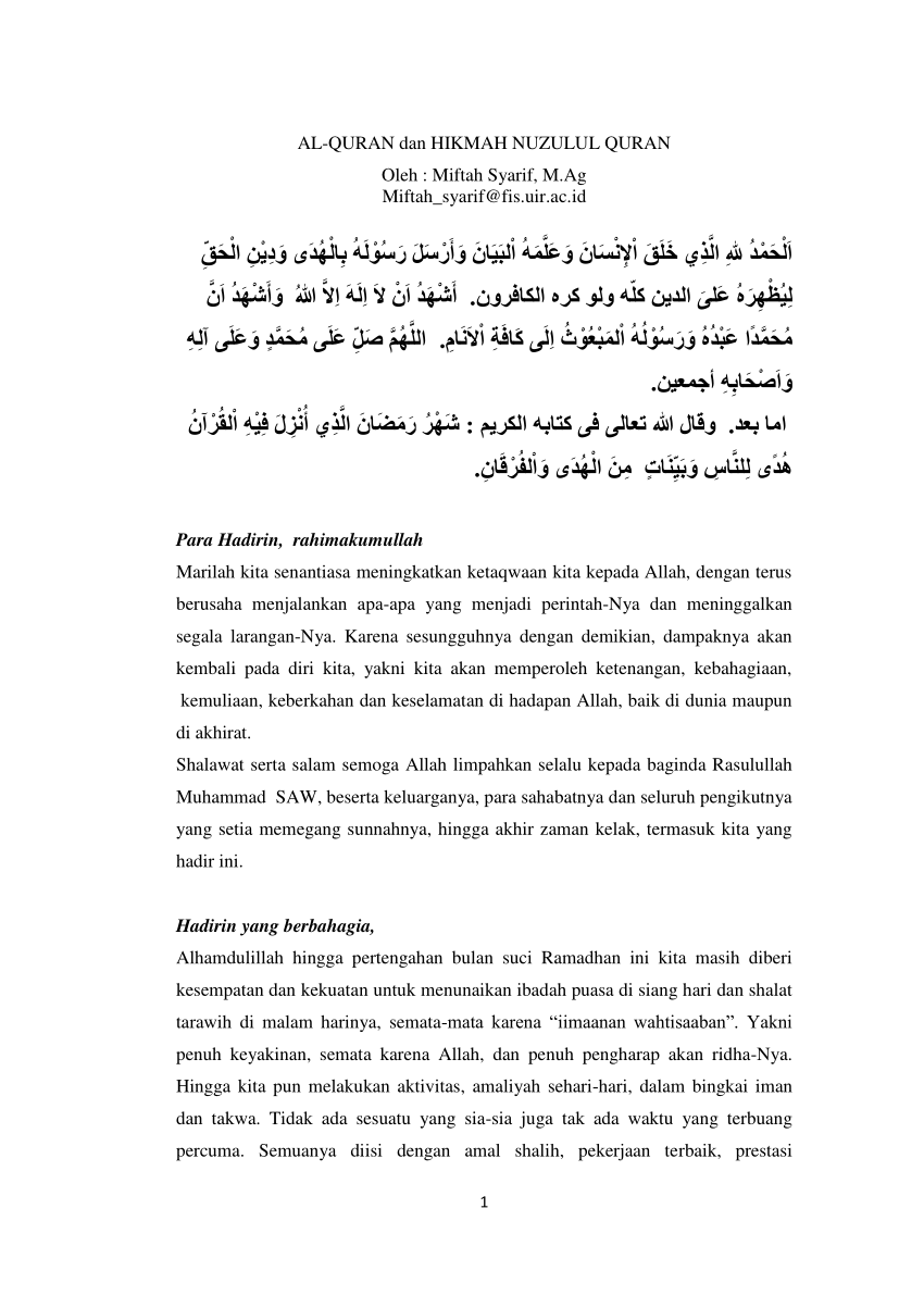 Teks Pidato Syarhil Quran